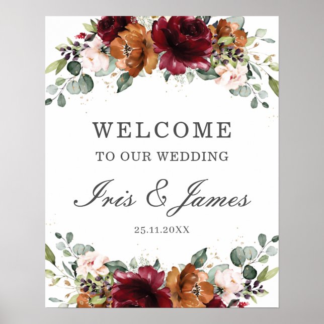 Bourgogne Orange Ivory Floral Mariage Affiche de b (Devant)