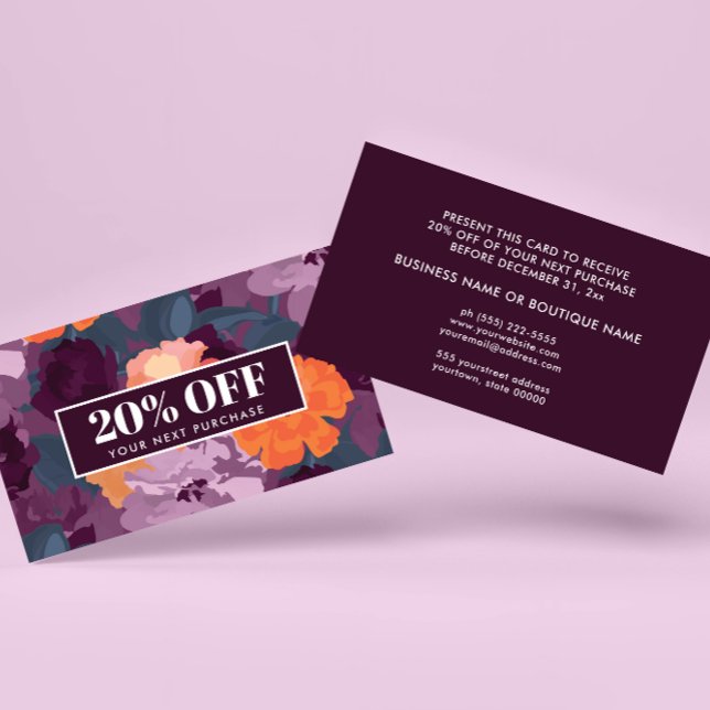 Bourgogne Orange Violet Fleurs Vintage Carte de Co (Créateur téléchargé)