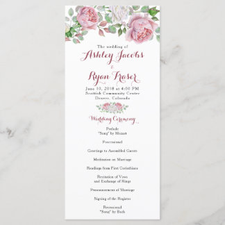 Bourgogne Pink Chic Rose Floral Wedding Programme