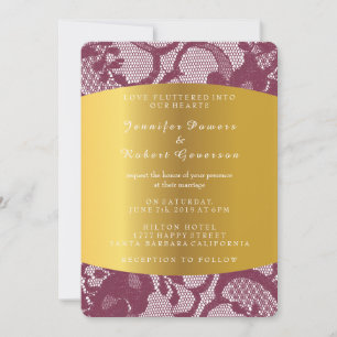 Bourgogne Red Lace Gold Mariage Royal Invitation