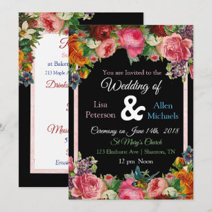 Bourgogne Rose Bird Floral Faire-part de mariage