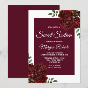 Bourgogne Rose Blanc Bordure Douce 16 Invitation