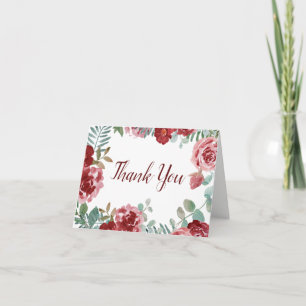 Bourgogne Rose Floral Foliage Mariage Merci