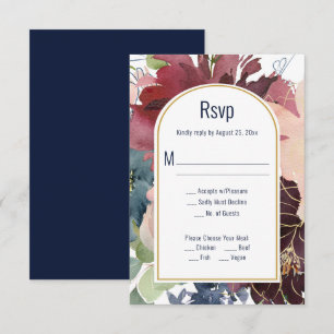 Bourgogne, Rose, Or Navy Réponse RSVP