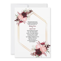 Bourgogne rose Roses Gold Frame Faire-part de mari