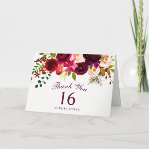 Bourgogne Rouge Floral Boho 16e anniversaire Merci