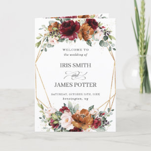 Bourgogne rouille Blush Floral Programme de mariag