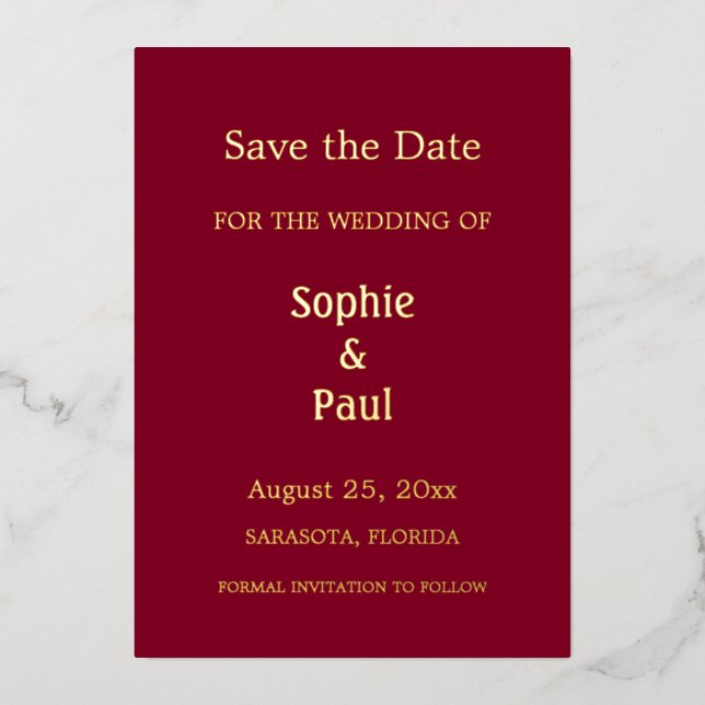 Bourgogne Sauvez la date Invitation Foil (Recto)