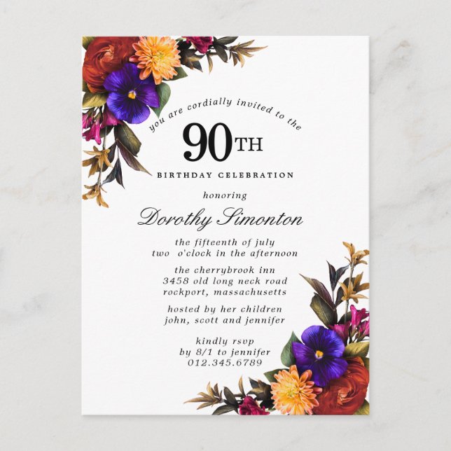 Bourgogne violet jaune 90e anniversaire Invitation (Devant)
