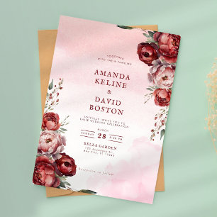 Bourgogne Watercolor Peony Faire-part de mariage