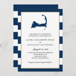 Bourne Cape Cod Map with heart   Wedding Invitation