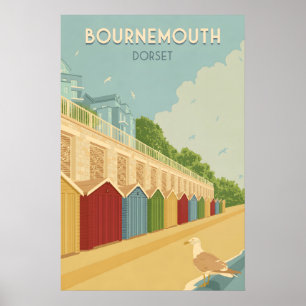 Bournemouth Beach Dorset Seaside Travel Poster