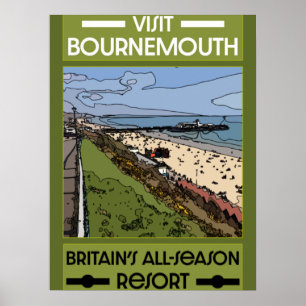 Bournemouth Vintage Retro Seaside Poster