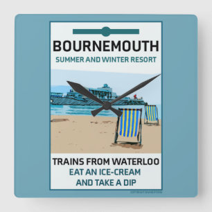 Bournemouth Vintage Retro Seaside   Square Wall Clock