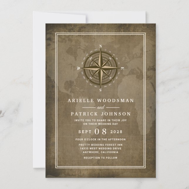 Boussole nautique Vintage Globe des invitations de (Devant)
