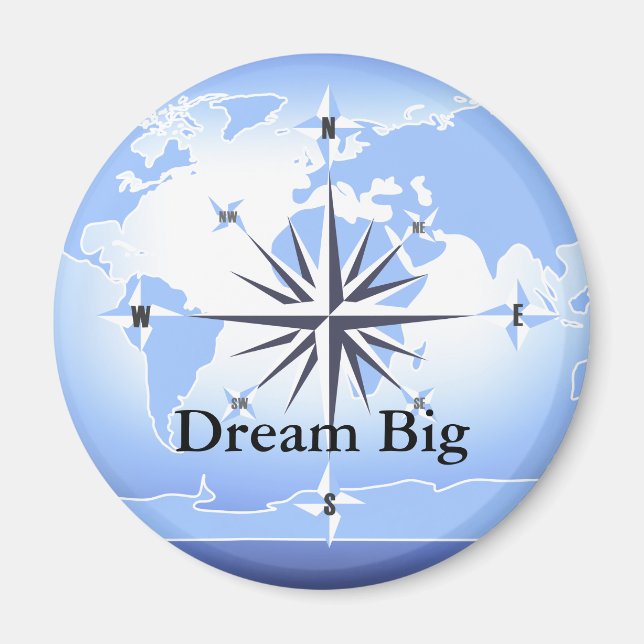 Boussole Rose Voile Océan Blue Dream Big Magnet (Devant)