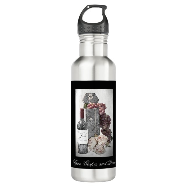 Bouteille à vin avec support, raisins et Roses (Devant)
