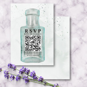 Bouteille d'aquarelle vintage QR Code Mariage RSVP