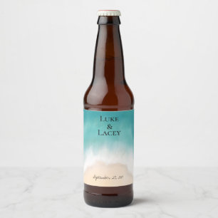 bouteille de bière de mariage de plage étiquette