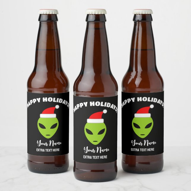 Bouteille de bière de Noël étiquettes avec alien P (Bouteilles)