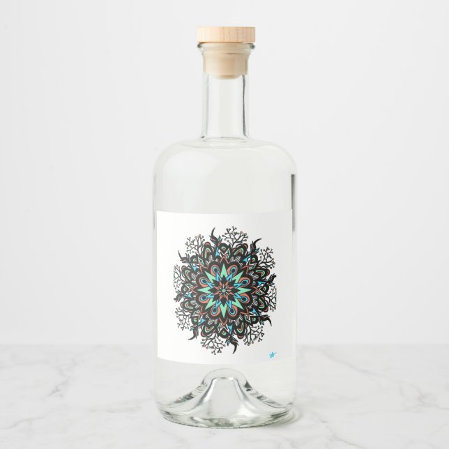Bouteille de boisson étiquette tag mandala (Devant)