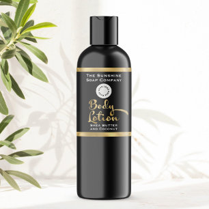 Bouteille de Lotion Corps Noir et Or Étiquette ave