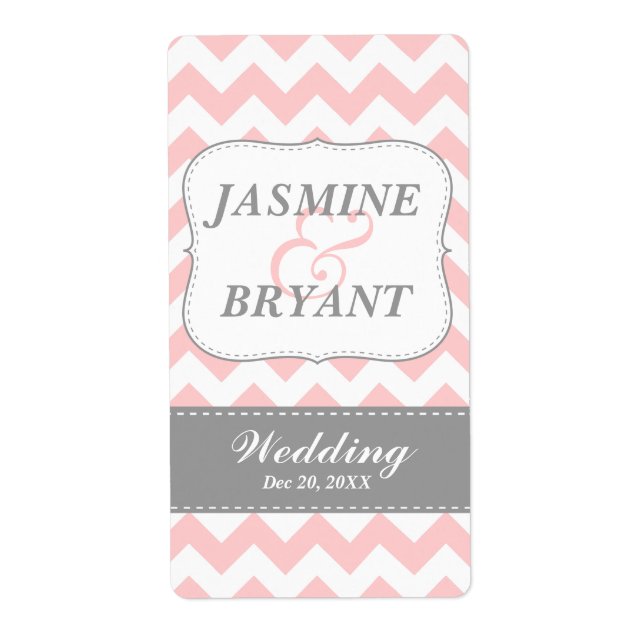 Bouteille de vin de mariage rose motif chevron Cad (Devant)