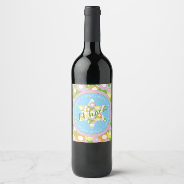 Bouteille de vin de Pâque Étiquette Fleurs de Pâqu (Devant)