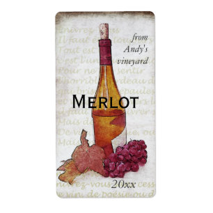 bouteille de vin et autocollant de raisins