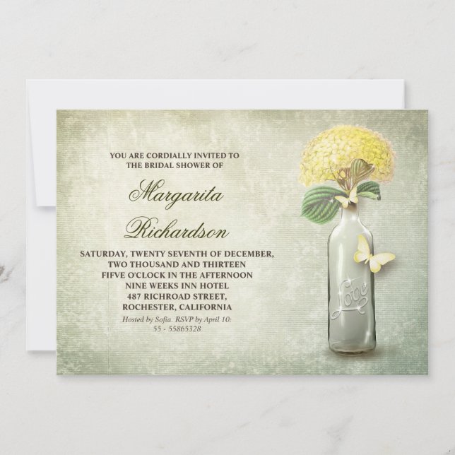 Bouteille de vin et fleurs jaunes invitations de d (Devant)