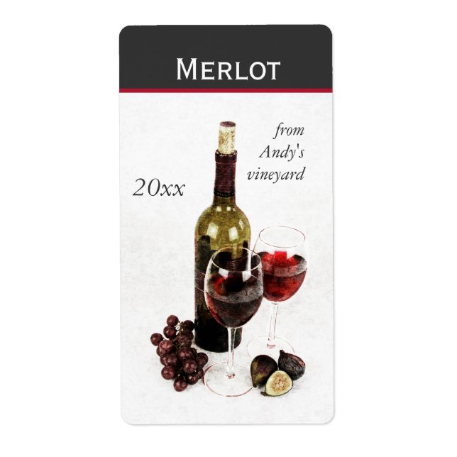 bouteille de vin et verres vin bouteille autocolla (Devant)