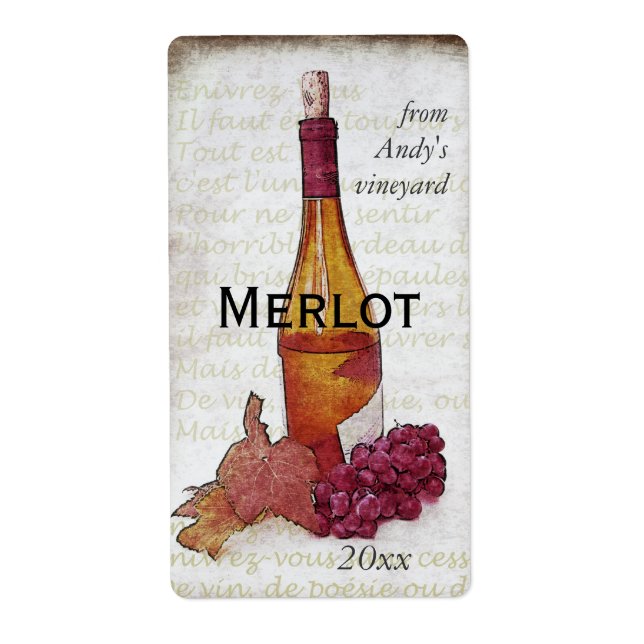 bouteille de vin et vignette (Devant)