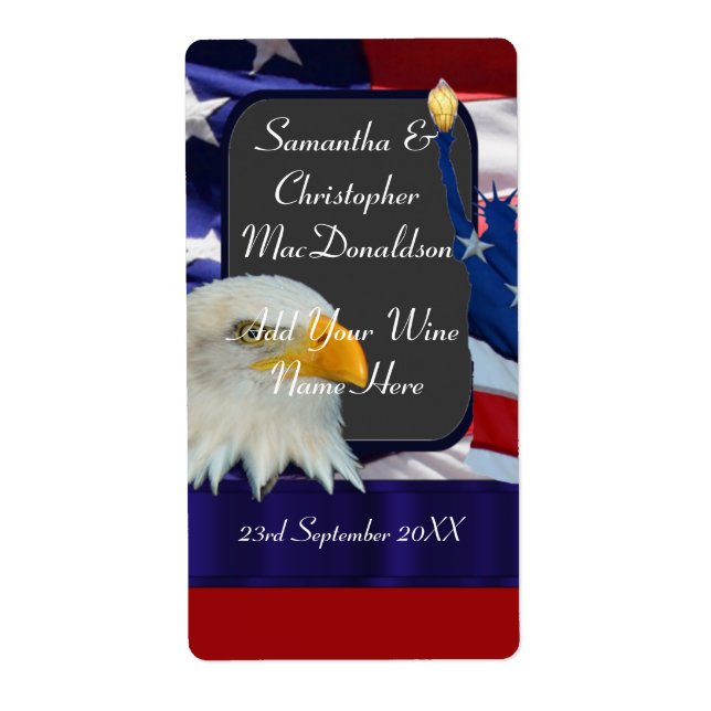 bouteille de vin mariage à thème patriotique améri (Devant)