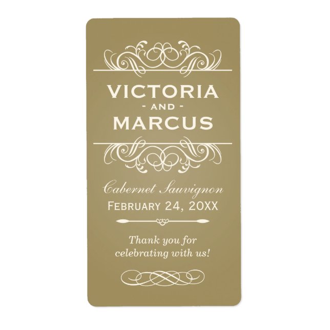 Bouteille de vin Mariage antique Monogramme Favori (Devant)