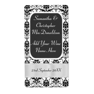 bouteille de vin mariage damassé noir et blanc