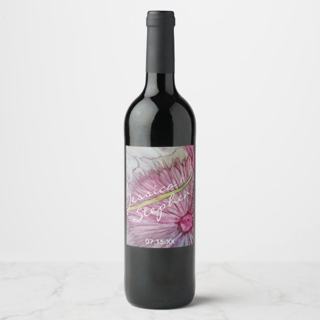 Bouteille de vin mariage Étiquette Turquois et lav (Devant)