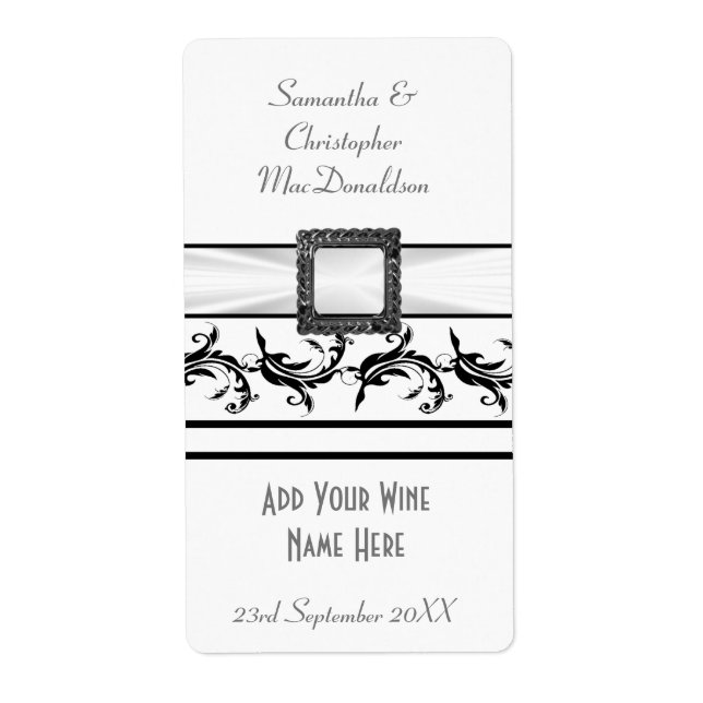 Bouteille de vin mariage noir et blanc (Devant)