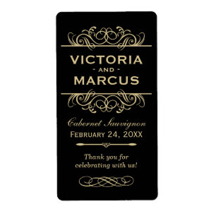 Bouteille de vin Mariage noir et or Monogramme Fav