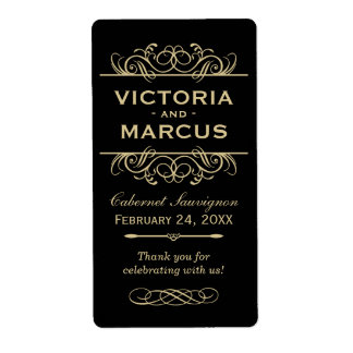 Bouteille de vin Mariage noir et or Monogramme Fav