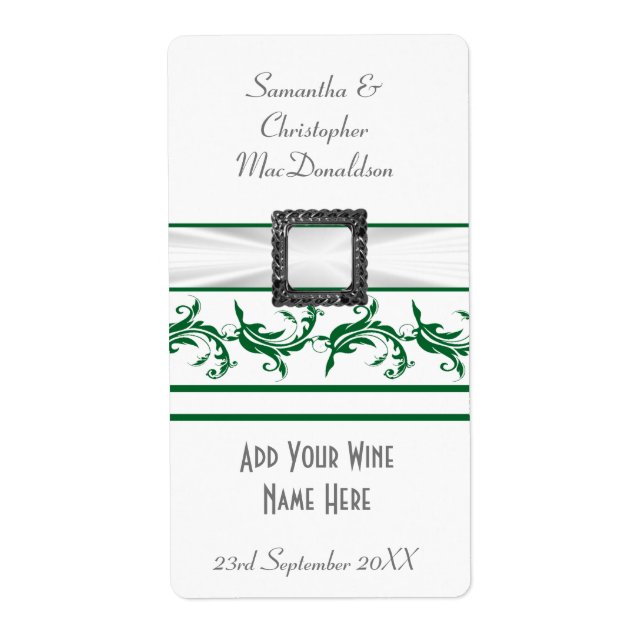 Bouteille de vin mariage vert clair et blanc (Devant)