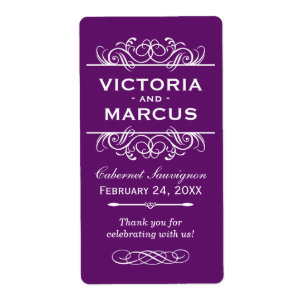 Bouteille de vin violet Mariage Monogramme Favoris