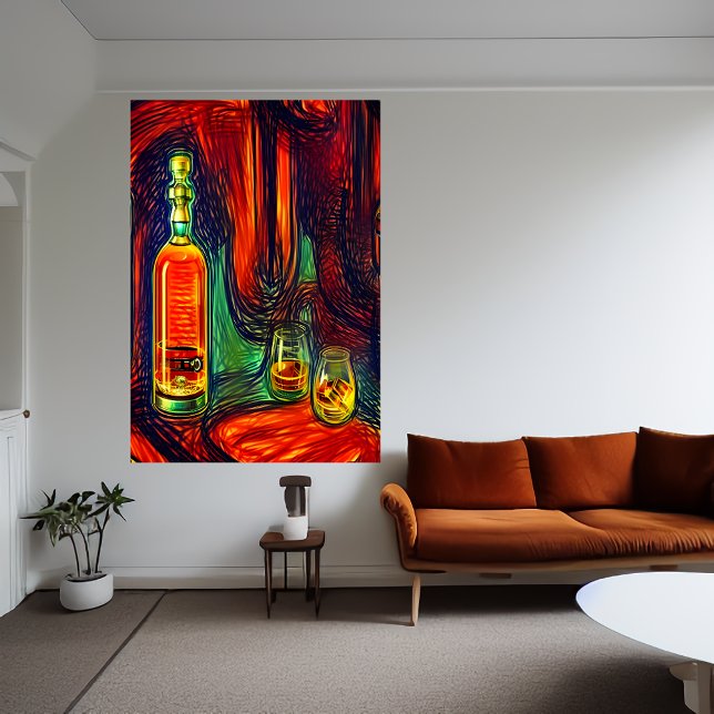 Bouteille de whisky et deux verres | AI Art Poster (Créateur téléchargé)