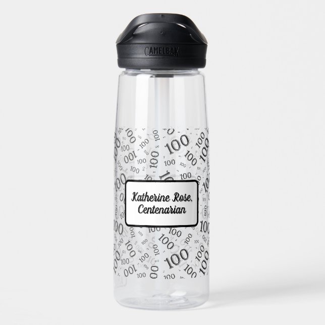 Bouteille D'eau 100e anniversaire noir et blanc Motif de nombre al (Arrière)
