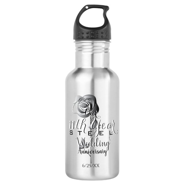 Bouteille D'eau 11e anniversaire Mariage Rose en acier (Devant)