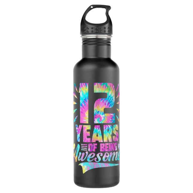 Bouteille D'eau 12e anniversaire Idée cadeau Tie Dye 12 Année d'êt (Devant)