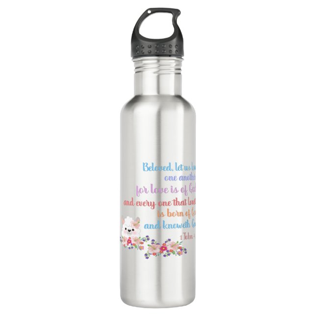 Bouteille D'eau 1Jean4:7 Versions bibliques (Devant)