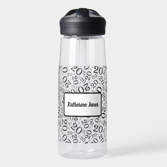 Bouteille D'eau 20e anniversaire Noir & Blanc Random Numéro Motif (Avant)