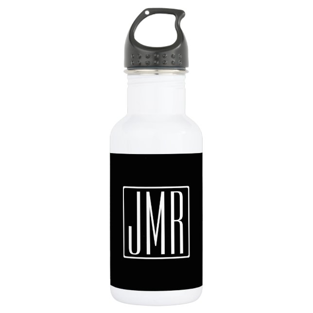 Bouteille D'eau 3 Initiales Monogramme | Noir et blanc (ou couleur (Devant)
