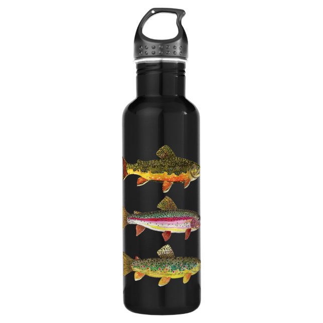 Bouteille D'eau 3 truites pour pêcheur ou pêcheur (Devant)