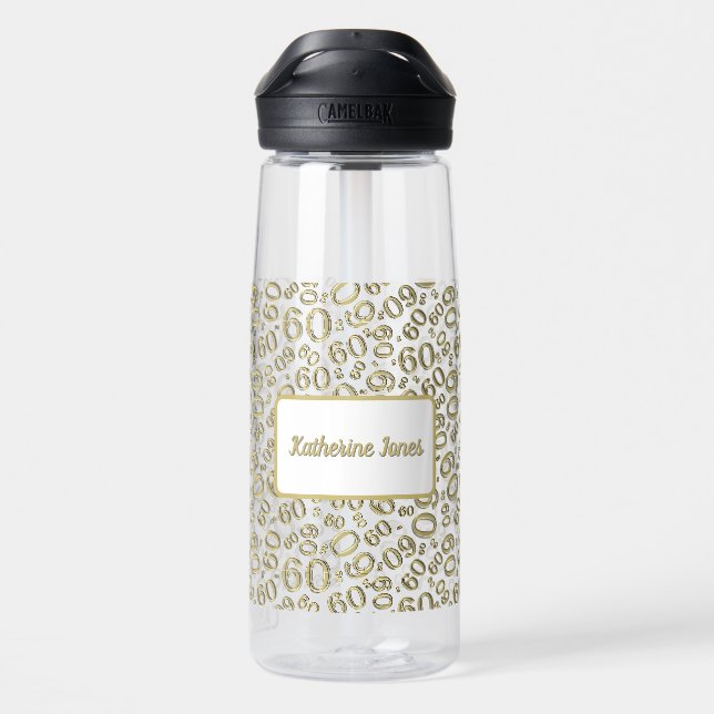Bouteille D'eau 60e anniversaire Gold & White Random Number Motif (Arrière)